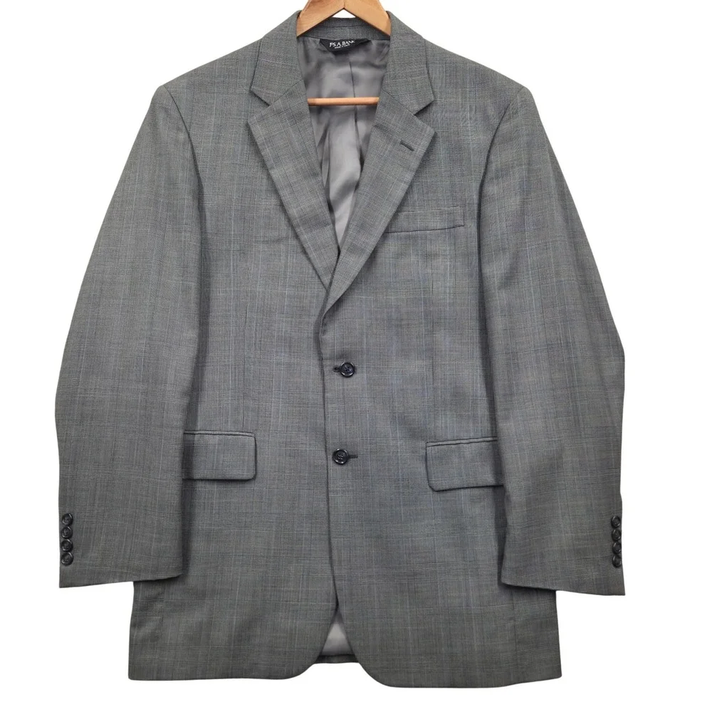 JOS A‎ BANK Mens 38R Wool Glen Plaid Blazer Sport Coat Suit Jacket Gray